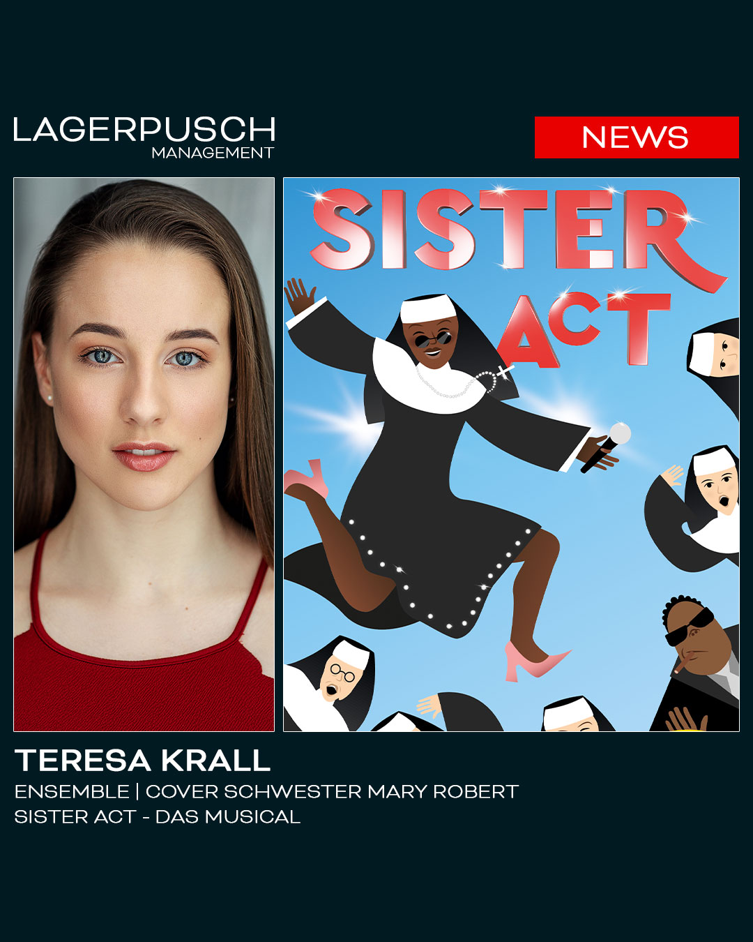 Teresa Krall wird Cover Mary Robert und Ensemble bei „Sister Act“ in Kufstein