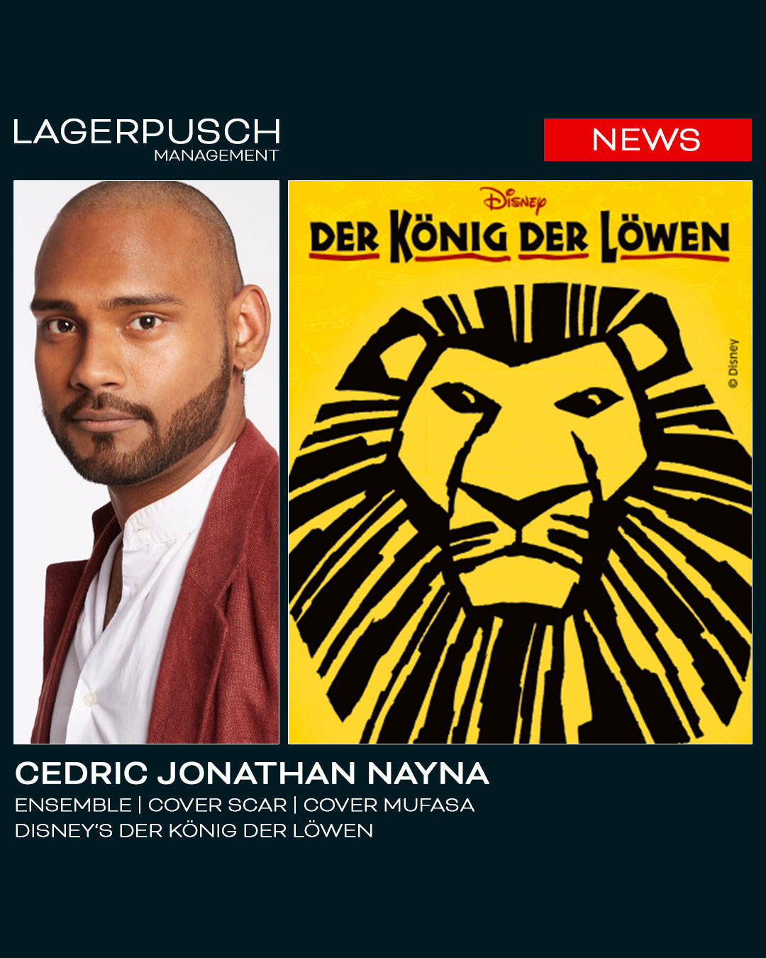 Cedric Jonathan Nayna bleibt bei „König der Löwen“ als Cover Scar und wird zudem Cover Mufasa