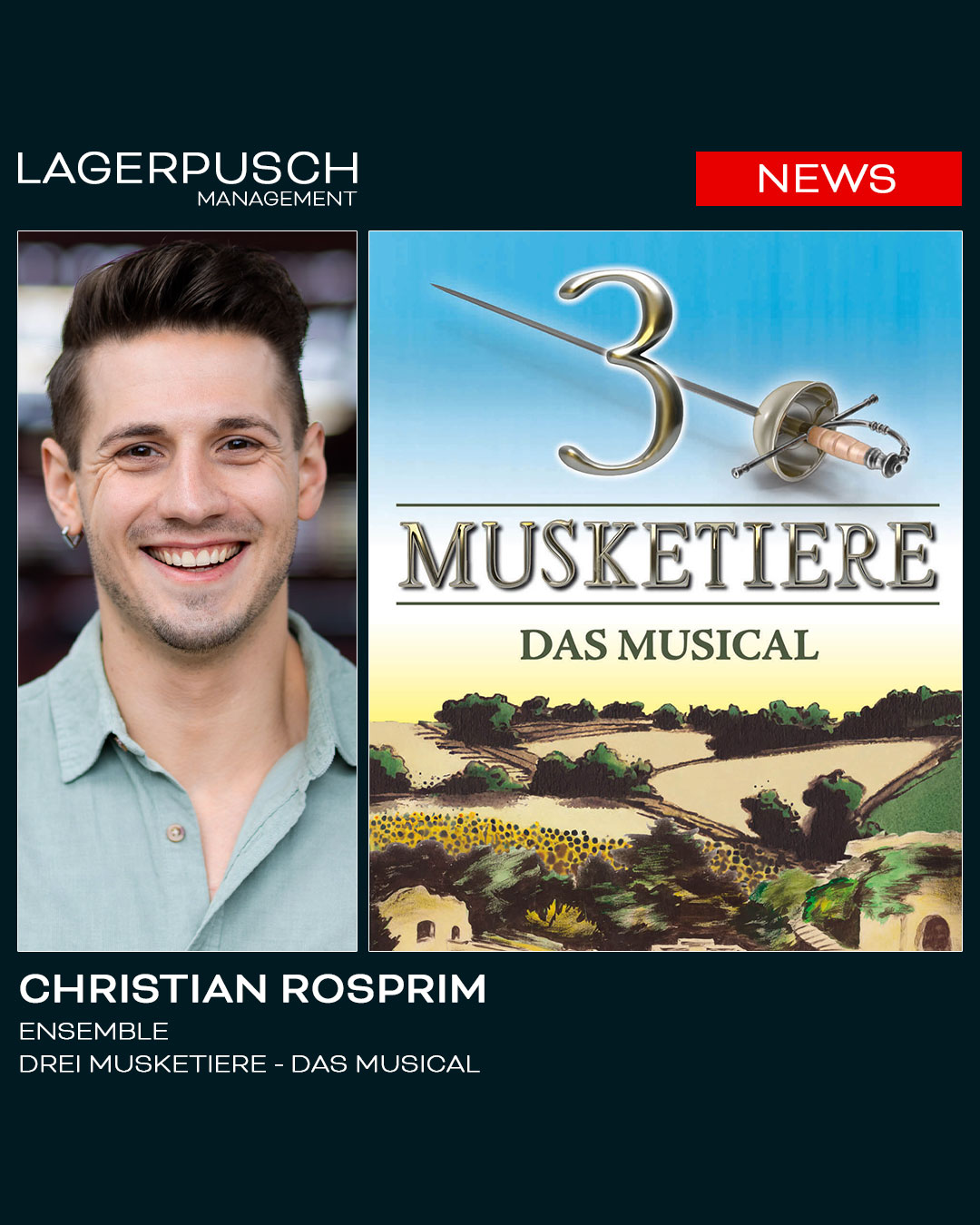 Christian Rosprim im Ensemble von „3 Musketiere“ bei den Freilichtspielen Tecklenburg