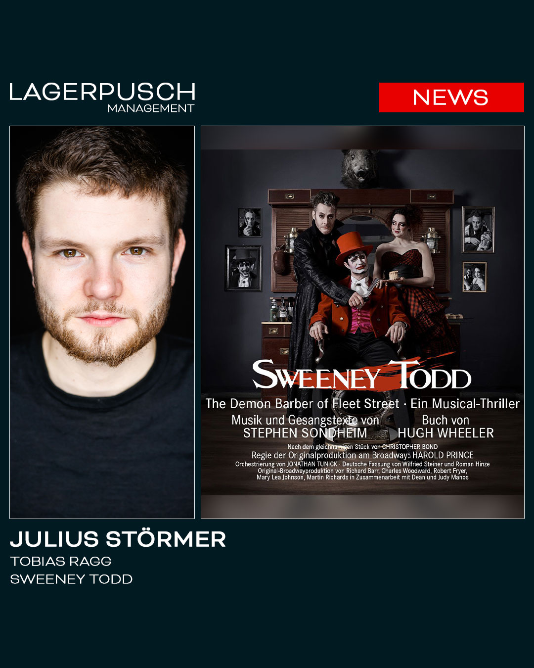 Julius Störmer wird Tobias Ragg in „Sweeney Todd“ am Theater Dortmund