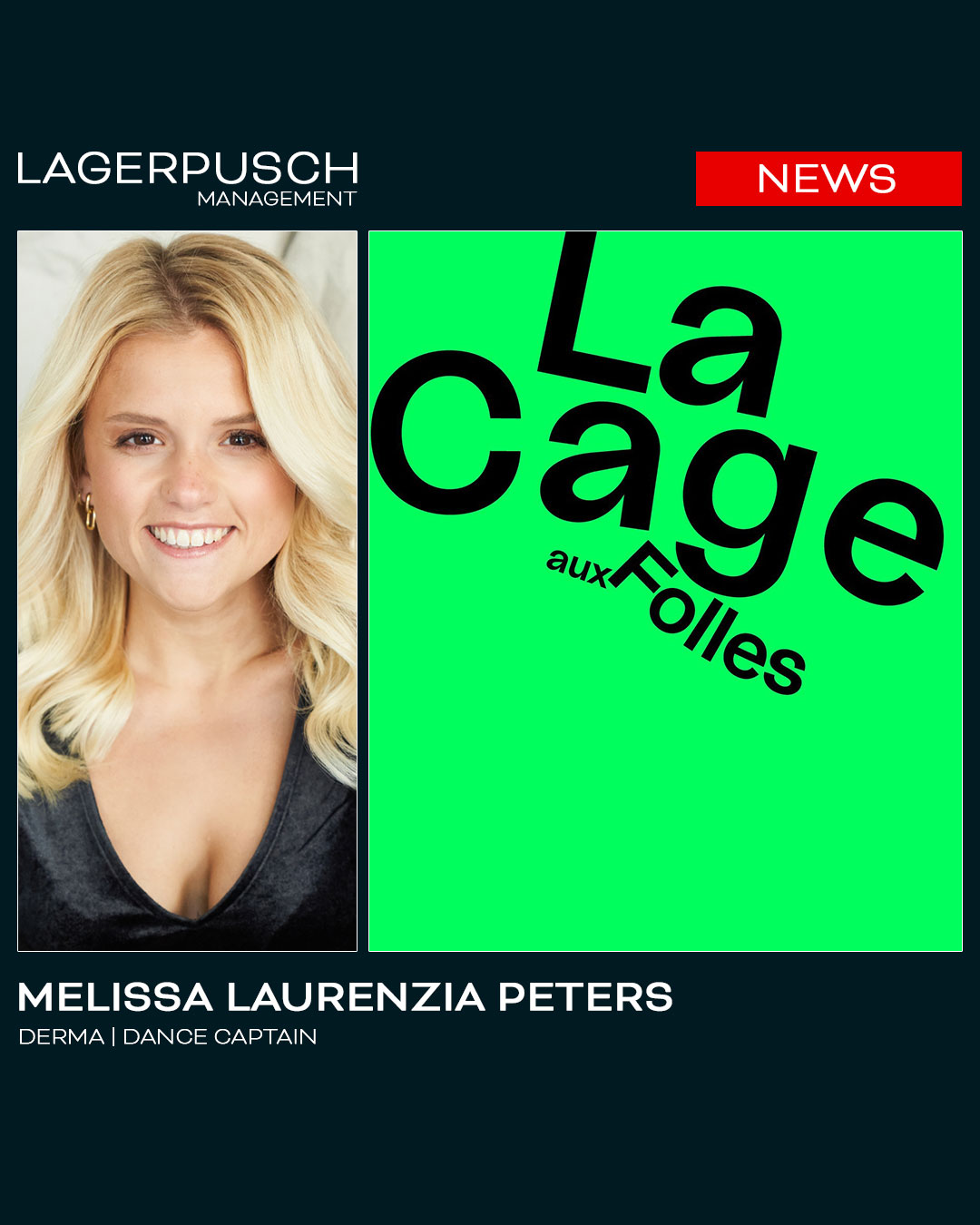 MELISSA LAURENZIA PETERS ALS DERMA UND DANCE CAPTAIN IN „LA CAGE AUX FOLLES“ AM STAATSTHEATER KASSEL